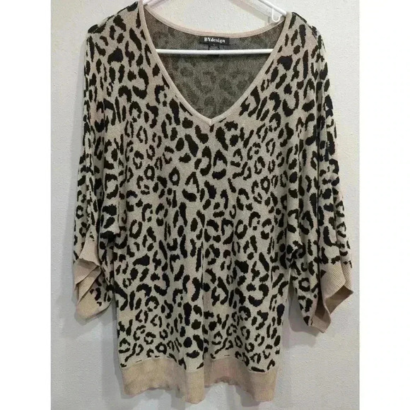 Cheetah print knit 3/4 long sleeve sweater by BYDesign size L - Picture 1 of 6